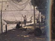 Francois Bocion Fishermen Mending Their Fishing Nets (nn02) Sweden oil painting artist